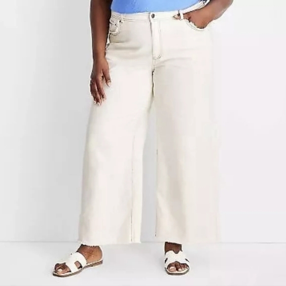 NWT Future Collective Jenny K Lopez Collection High Rise Wide Leg Jeans in Ecru. - Picture 1 of 7